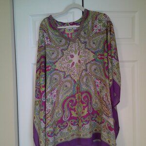 Chico's Paisley Print Beaded Poncho Boho Festival L/XL